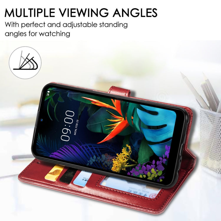 Retro Solid Color Leather Buckle Mobile Phone Protection Leather Case with Lanyard & Photo Frame & Card Slot & Wallet & Bracket Function for LG K50