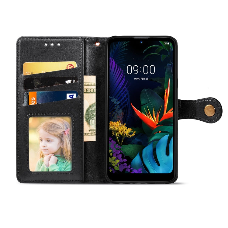 Retro Solid Color Leather Buckle Mobile Phone Protection Leather Case with Lanyard & Photo Frame & Card Slot & Wallet & Bracket Function for LG K50