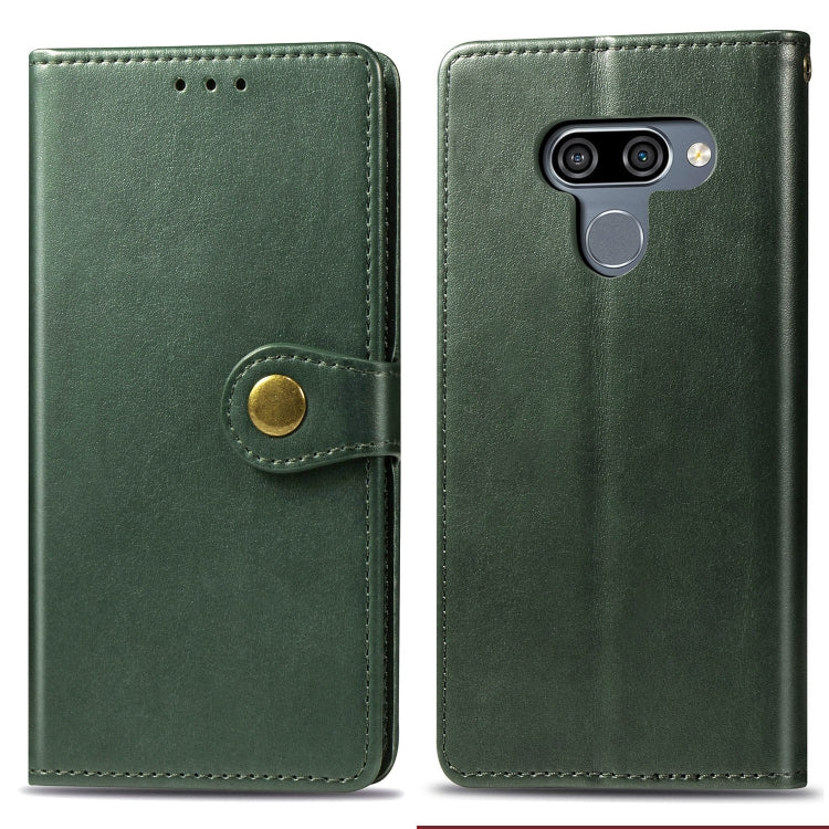 Retro Solid Color Leather Buckle Mobile Phone Protection Leather Case with Lanyard & Photo Frame & Card Slot & Wallet & Bracket Function for LG K50