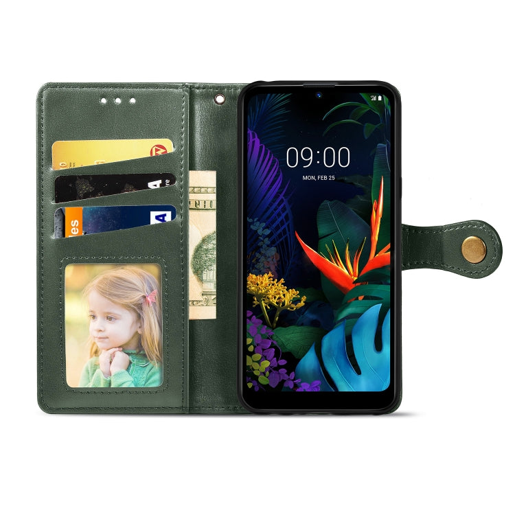 Retro Solid Color Leather Buckle Mobile Phone Protection Leather Case with Lanyard & Photo Frame & Card Slot & Wallet & Bracket Function for LG K50