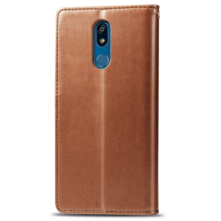 Retro Solid Color Leather Buckle Mobile Phone Protection Leather Case with Lanyard & Photo Frame & Card Slot & Wallet & Bracket Function for LG K40