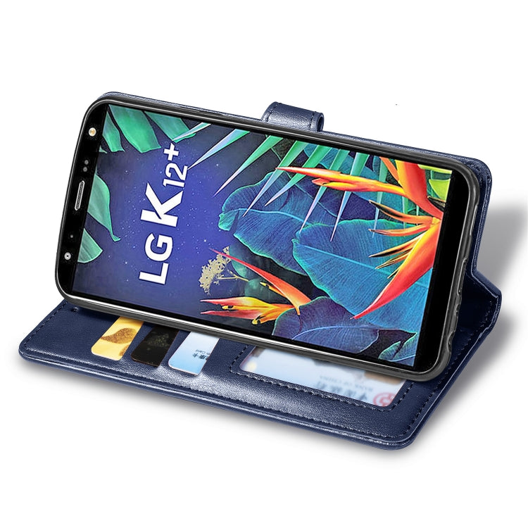 Retro Solid Color Leather Buckle Mobile Phone Protection Leather Case with Lanyard & Photo Frame & Card Slot & Wallet & Bracket Function for LG K40