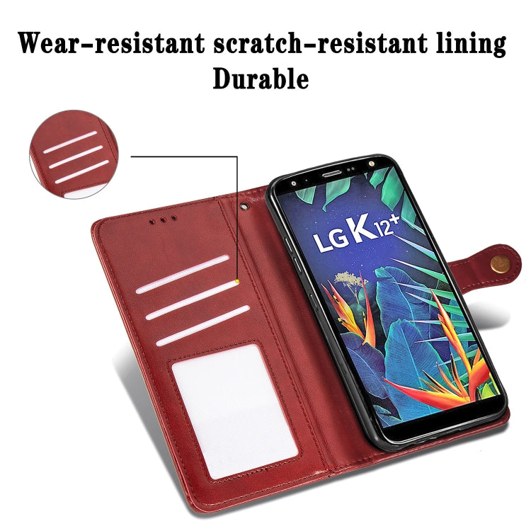 Retro Solid Color Leather Buckle Mobile Phone Protection Leather Case with Lanyard & Photo Frame & Card Slot & Wallet & Bracket Function for LG K40