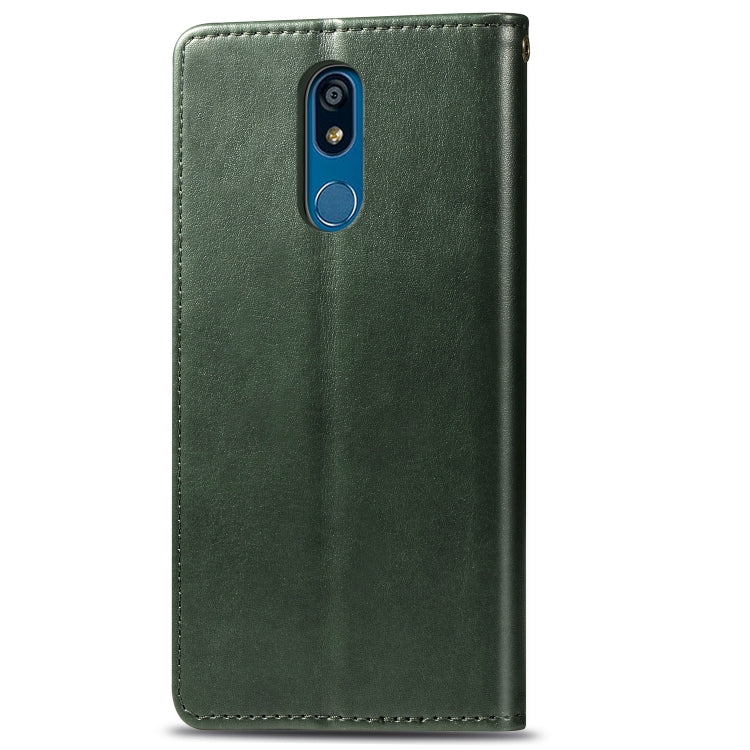 Retro Solid Color Leather Buckle Mobile Phone Protection Leather Case with Lanyard & Photo Frame & Card Slot & Wallet & Bracket Function for LG K40