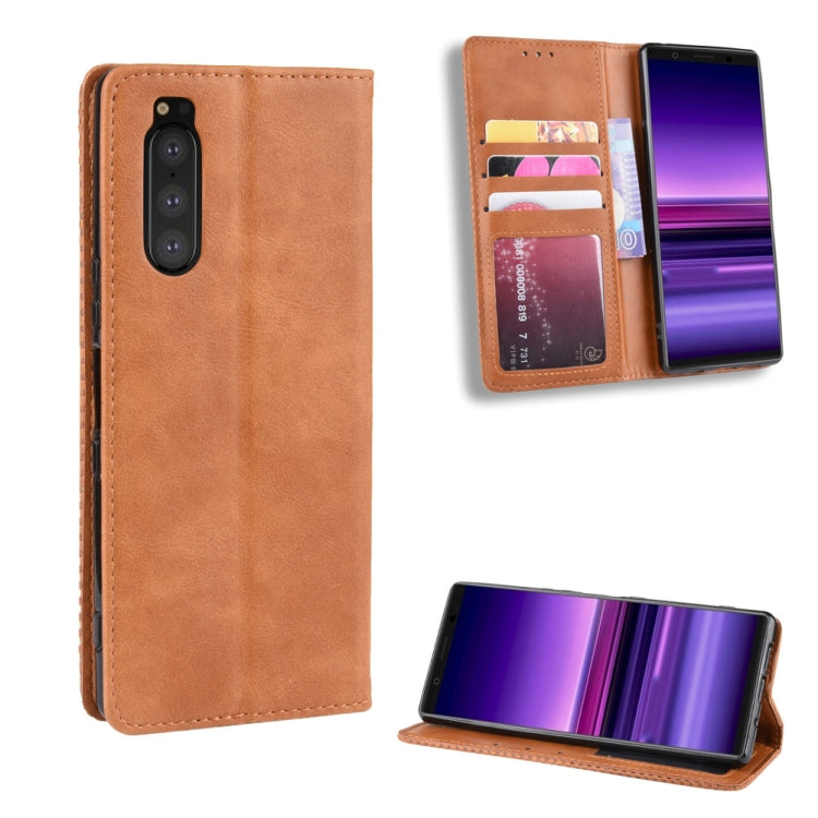 Magnetic Buckle Retro Crazy Horse Texture Horizontal Flip Leather Case for Sony Xperia 2, with Holder & Card Slots & Photo Frame