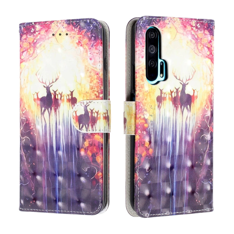 3D Visual Painting Left And Right Open Leather Case for Huawei Honor 20 Pro, With Bracket & Card Slot & Wallet & Bracelet