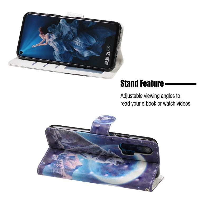 3D Visual Painting Left And Right Open Leather Case for Huawei Honor 20 Pro, With Bracket & Card Slot & Wallet & Bracelet