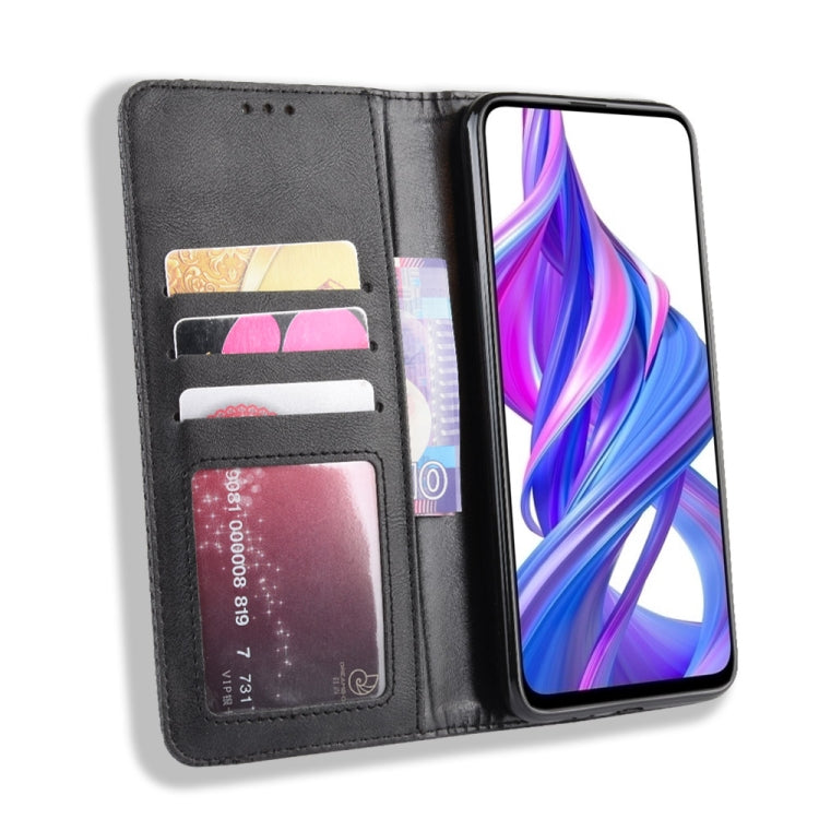 Magnetic Buckle Retro Crazy Horse Texture Horizontal Flip Leather Case for Huawei Honor 9X / Honor 9X Pro, with Holder & Card Slots & Photo Frame