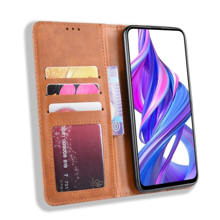 Magnetic Buckle Retro Crazy Horse Texture Horizontal Flip Leather Case for Huawei Honor 9X / Honor 9X Pro, with Holder & Card Slots & Photo Frame