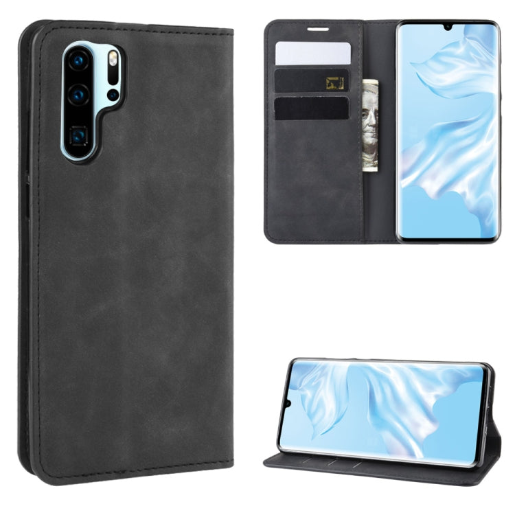 Retro-skin Business Magnetic Suction Leather Case with Purse-Bracket-Chuck For Huawei P30 Pro