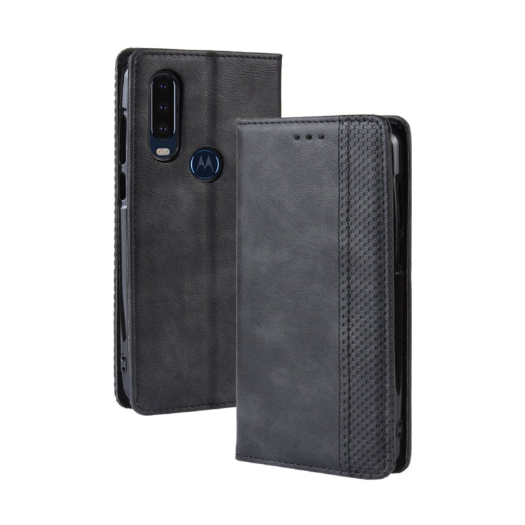 Magnetic Buckle Retro Crazy Horse Texture Horizontal Flip Leather Case for Motorola One Action, with Holder & Card Slots & Photo Frame