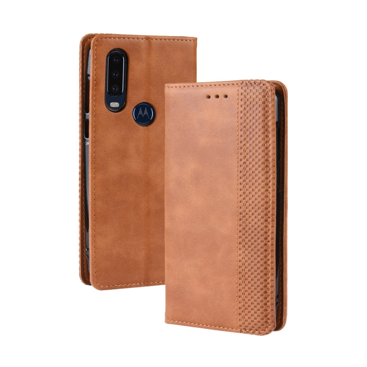 Magnetic Buckle Retro Crazy Horse Texture Horizontal Flip Leather Case for Motorola One Action, with Holder & Card Slots & Photo Frame