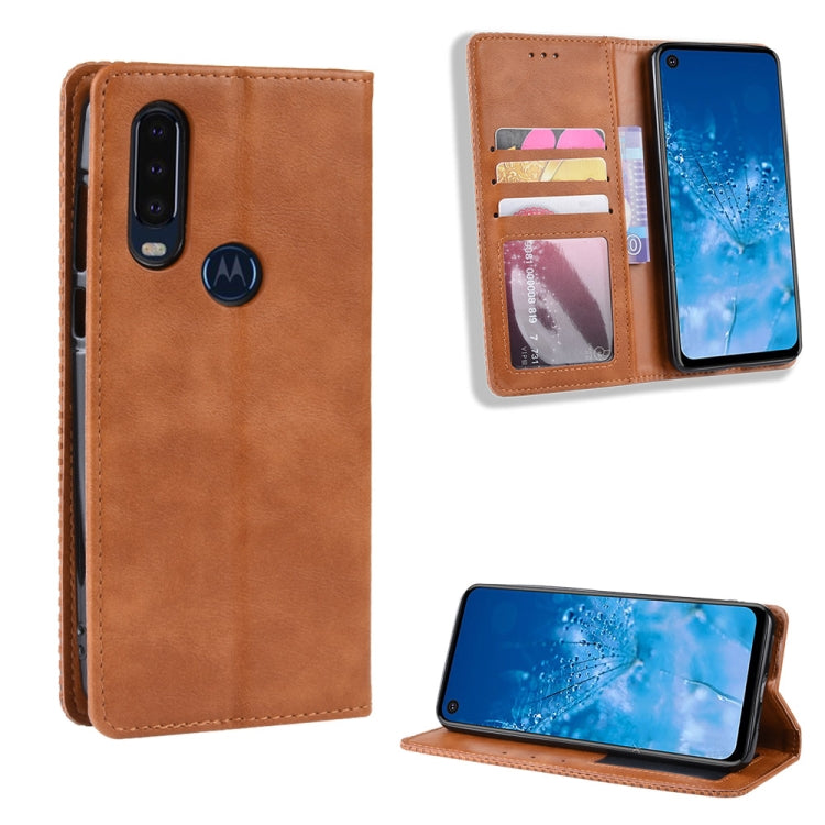 Magnetic Buckle Retro Crazy Horse Texture Horizontal Flip Leather Case for Motorola One Action, with Holder & Card Slots & Photo Frame