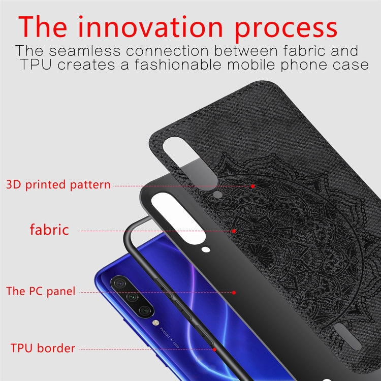 Embossed Mandala Pattern Magnetic PC + TPU + Fabric Shockproof Case for Xiaomi Mi CC9 / A3 Lite, with Lanyard