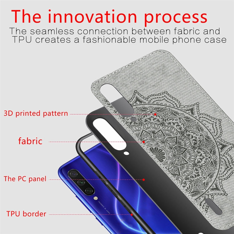 Embossed Mandala Pattern Magnetic PC + TPU + Fabric Shockproof Case for Xiaomi Mi CC9e / A3, with Lanyard