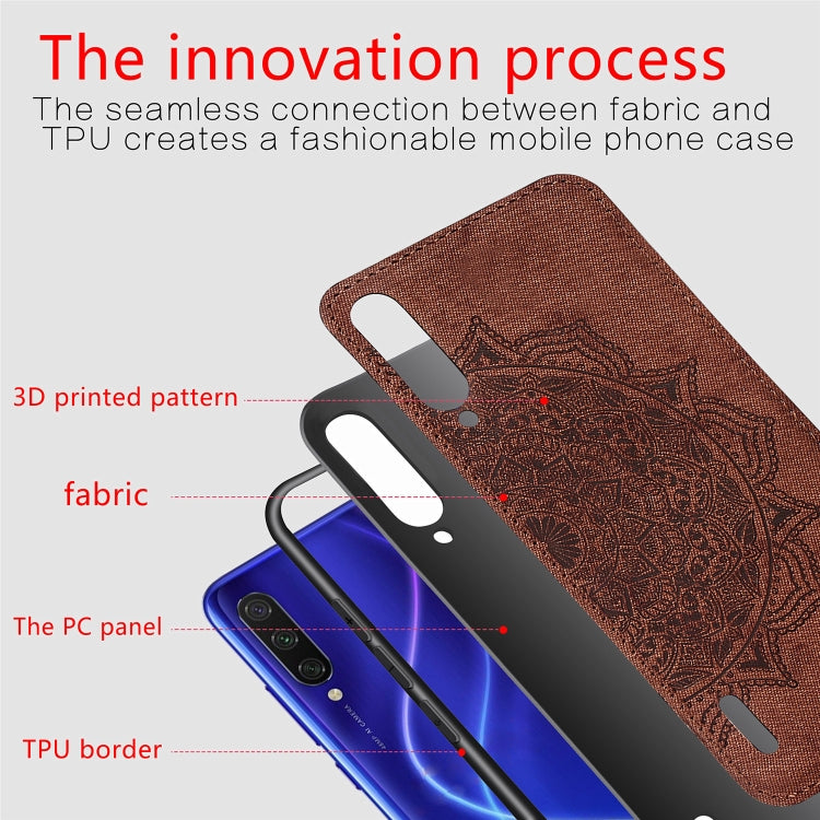 Embossed Mandala Pattern Magnetic PC + TPU + Fabric Shockproof Case for Xiaomi Mi CC9e / A3, with Lanyard