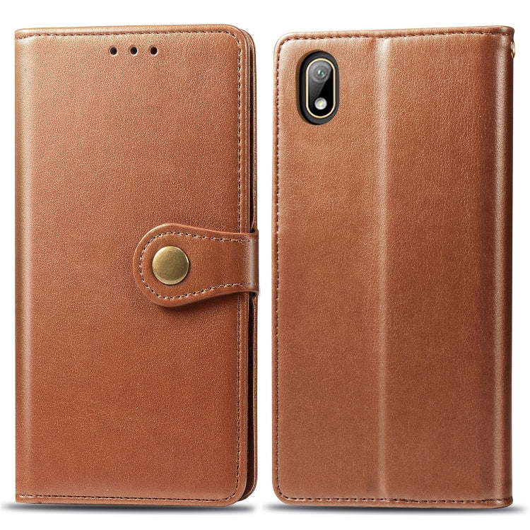 Retro Solid Color Leather Buckle Mobile Phone Protection Leather Case with Lanyard & Photo Frame & Card Slot & Wallet & Bracket Function for Huawei Y5 2019