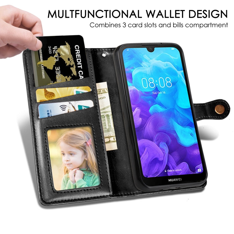 Retro Solid Color Leather Buckle Mobile Phone Protection Leather Case with Lanyard & Photo Frame & Card Slot & Wallet & Bracket Function for Huawei Y5 2019