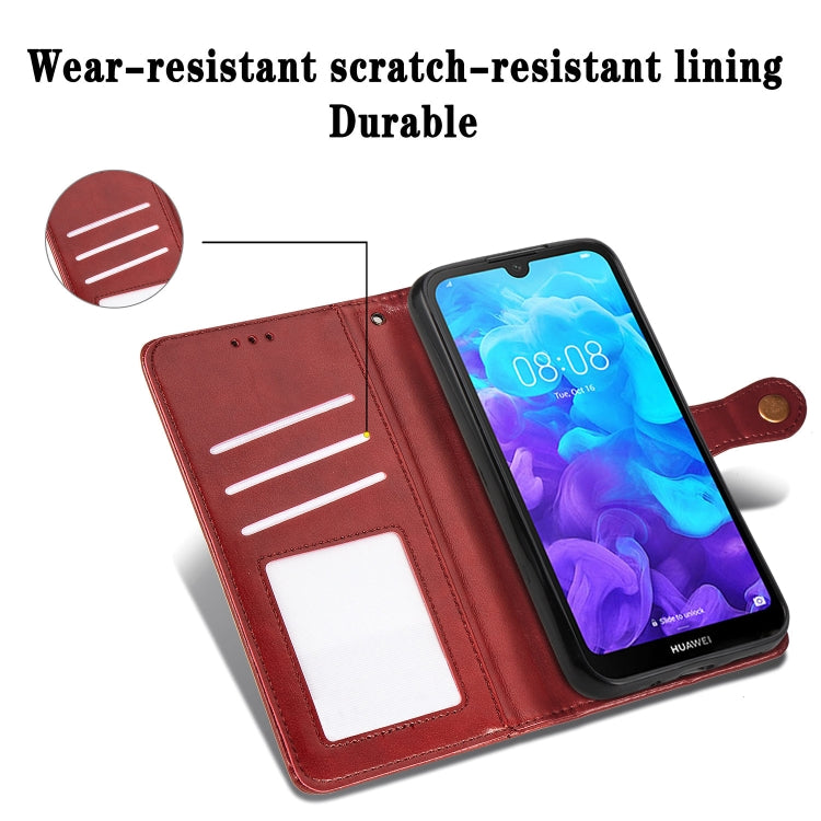Retro Solid Color Leather Buckle Mobile Phone Protection Leather Case with Lanyard & Photo Frame & Card Slot & Wallet & Bracket Function for Huawei Y5 2019
