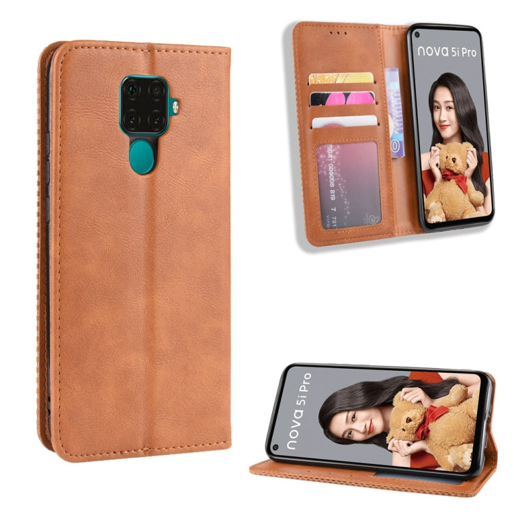 Magnetic Buckle Retro Crazy Horse Texture Horizontal Flip Leather Case for Huawei Nova 5i Pro / Mate 30 Lite, with Holder & Card Slots & Photo Frame