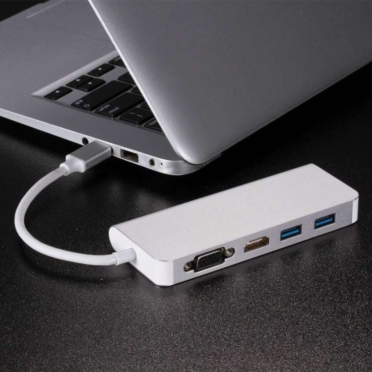 USB 3.0 Hubs 6 in 1 Type C Hub Type-C to HDMI VGA RJ45 Dual USB3.0 PD Charging Port Adapter Cable Converter for Laptop Macbook