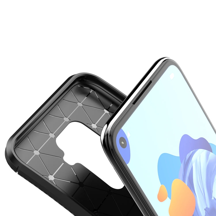 Carbon Fiber Texture Shockproof TPU Case for Huawei Nova 5i Pro(Brown)