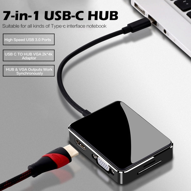 USB C to HDMI/VGA/USB 3.0 Hub Adapter, GOXMGO 7 in 1 USB C Hub Adapter with 3 USB 3.0 Port, SD TF Card Reader for 2016 2017 MacBook Pro, Type-C Devices