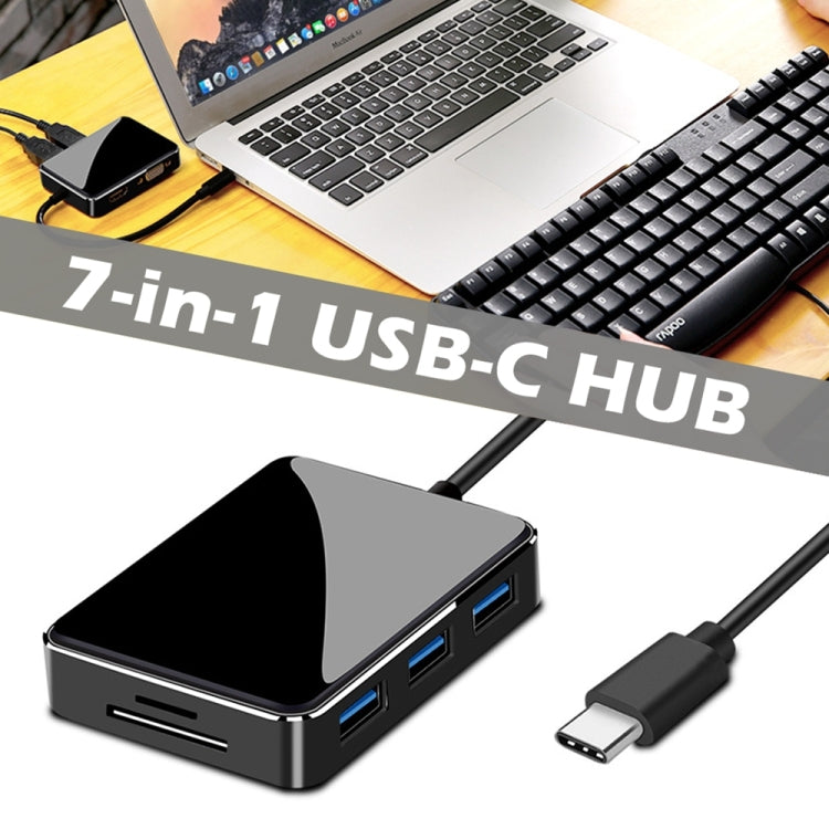 USB C to HDMI/VGA/USB 3.0 Hub Adapter, GOXMGO 7 in 1 USB C Hub Adapter with 3 USB 3.0 Port, SD TF Card Reader for 2016 2017 MacBook Pro, Type-C Devices