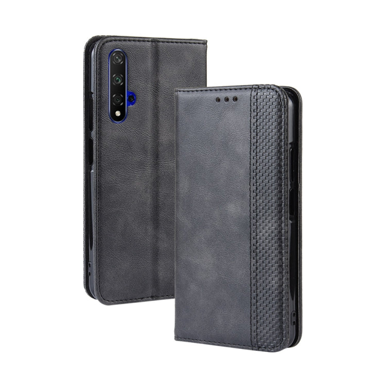 Magnetic Buckle Retro Crazy Horse Texture Horizontal Flip Leather Case for Huawei Honor 20,with Holder & Card Slots & Photo Frame