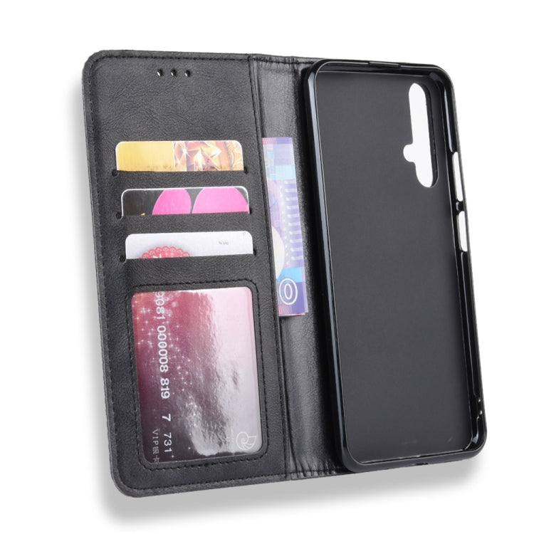 Magnetic Buckle Retro Crazy Horse Texture Horizontal Flip Leather Case for Huawei Honor 20,with Holder & Card Slots & Photo Frame