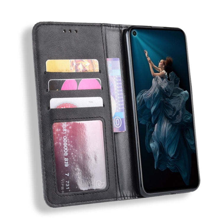 Magnetic Buckle Retro Crazy Horse Texture Horizontal Flip Leather Case for Huawei Honor 20,with Holder & Card Slots & Photo Frame