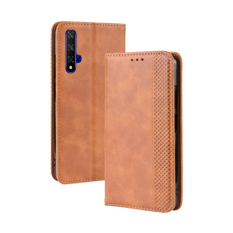 Magnetic Buckle Retro Crazy Horse Texture Horizontal Flip Leather Case for Huawei Honor 20,with Holder & Card Slots & Photo Frame