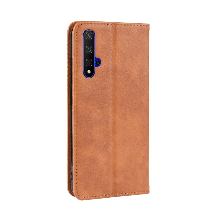 Magnetic Buckle Retro Crazy Horse Texture Horizontal Flip Leather Case for Huawei Honor 20,with Holder & Card Slots & Photo Frame