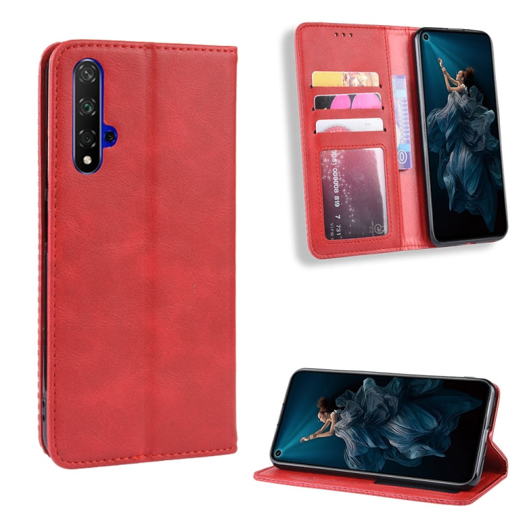Magnetic Buckle Retro Crazy Horse Texture Horizontal Flip Leather Case for Huawei Honor 20,with Holder & Card Slots & Photo Frame