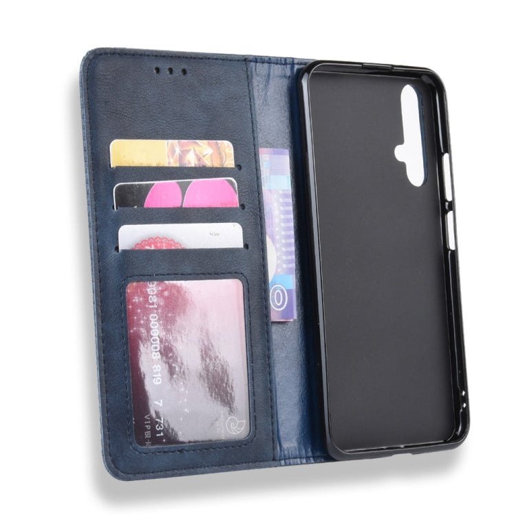 Magnetic Buckle Retro Crazy Horse Texture Horizontal Flip Leather Case for Huawei Honor 20,with Holder & Card Slots & Photo Frame