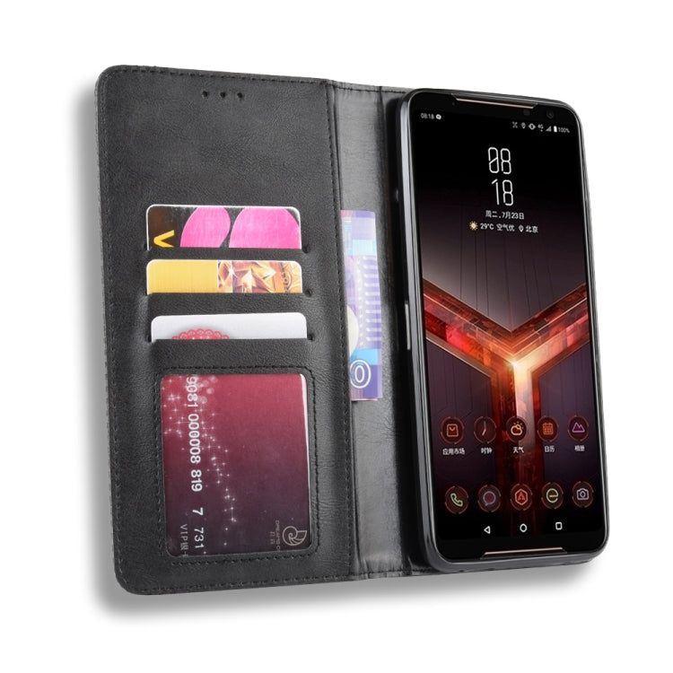 Magnetic Buckle Retro Crazy Horse Texture Horizontal Flip Leather Case for Asus ROG Phone II ZS660KL ,with Holder & Card Slots & Photo Frame