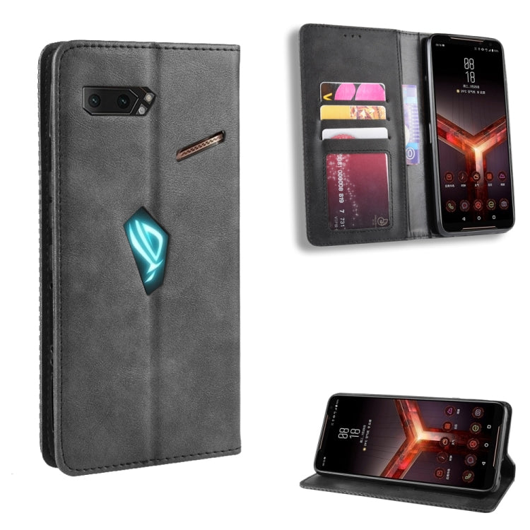 Magnetic Buckle Retro Crazy Horse Texture Horizontal Flip Leather Case for Asus ROG Phone II ZS660KL ,with Holder & Card Slots & Photo Frame