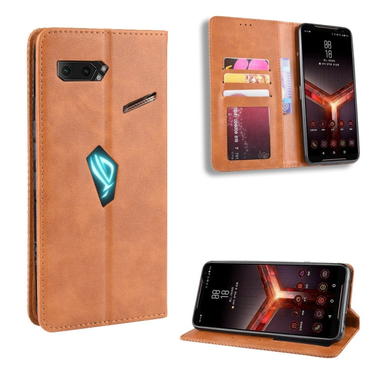 Magnetic Buckle Retro Crazy Horse Texture Horizontal Flip Leather Case for Asus ROG Phone II ZS660KL ,with Holder & Card Slots & Photo Frame
