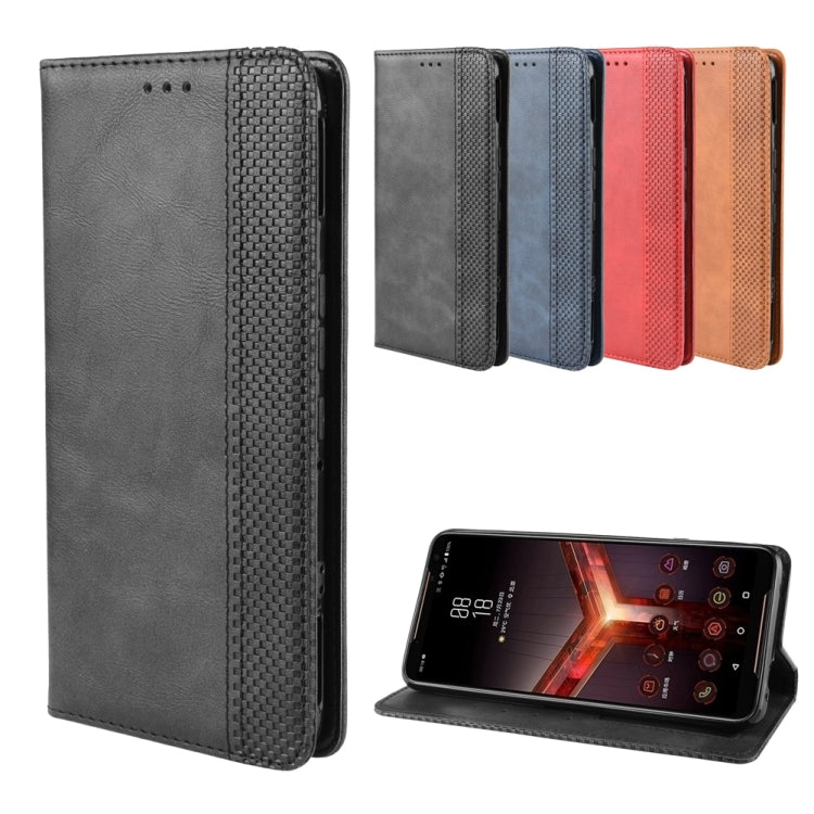 Magnetic Buckle Retro Crazy Horse Texture Horizontal Flip Leather Case for Asus ROG Phone II ZS660KL ,with Holder & Card Slots & Photo Frame