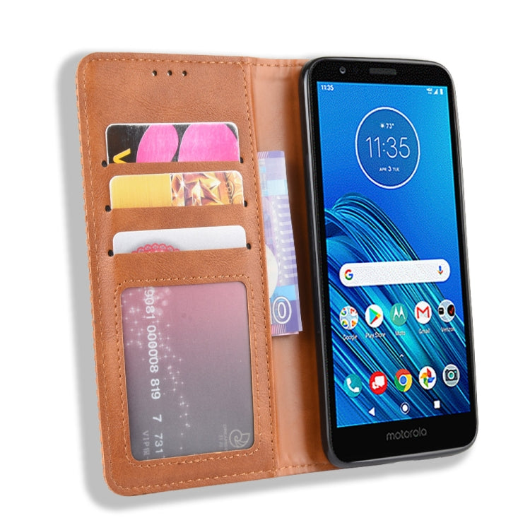 Magnetic Buckle Retro Crazy Horse Texture Horizontal Flip Leather Case for Motorola Moto E6,with Holder & Card Slots & Photo Frame