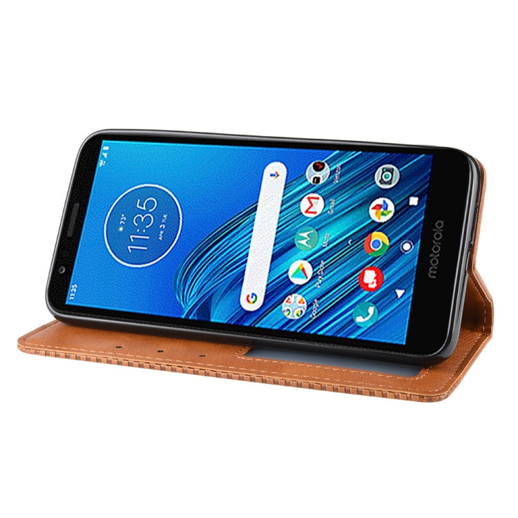 Magnetic Buckle Retro Crazy Horse Texture Horizontal Flip Leather Case for Motorola Moto E6,with Holder & Card Slots & Photo Frame