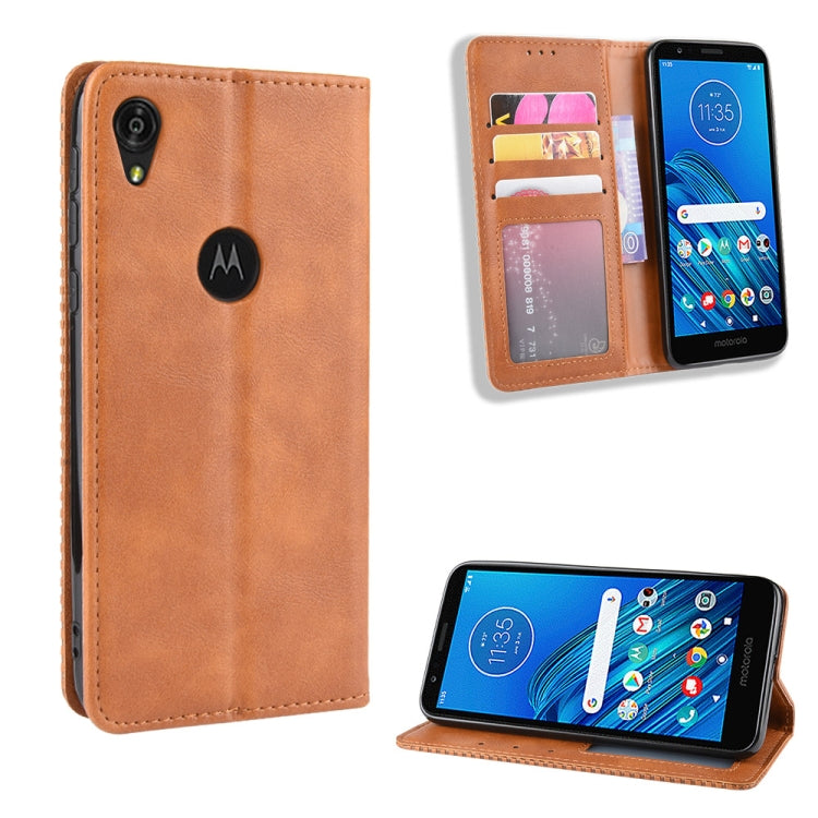 Magnetic Buckle Retro Crazy Horse Texture Horizontal Flip Leather Case for Motorola Moto E6,with Holder & Card Slots & Photo Frame