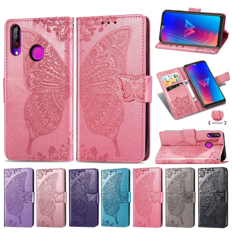 Butterfly Love Flowers Embossing Horizontal Flip Leather Case For LG W30 with Holder & Card Slots & Wallet & Lanyard