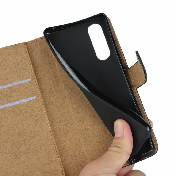 Leather Horizontal Flip Holster for Sony Xperia XZ5 with Magnetic Clasp and Bracket and Card Slot and Wallet(Black)