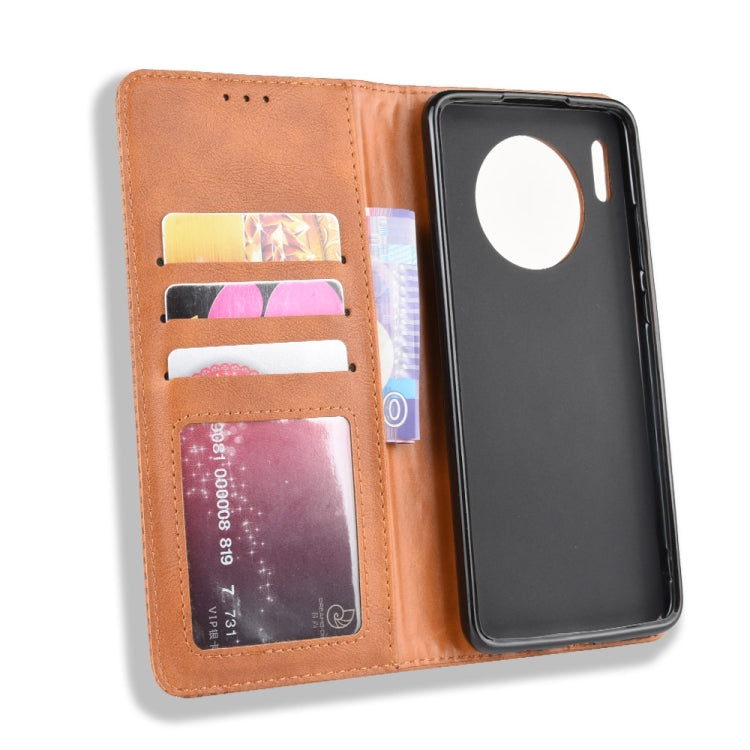 Magnetic Buckle Retro Crazy Horse Texture Horizontal Flip Leather Case for Huawei Mate 30 , with Holder & Card Slots & Photo Frame