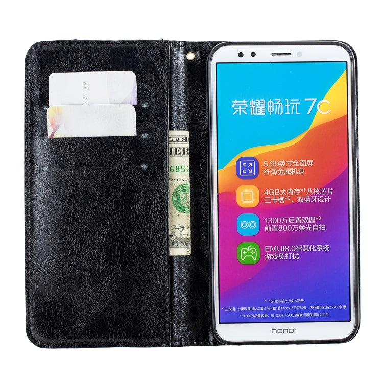 For Huawei Honor 7C Copper Buckle Nappa Texture Horizontal Flip Leather Case , with Holder & Card Slots & Wallet