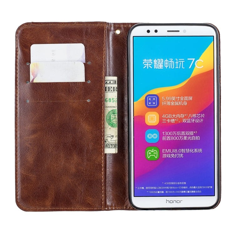 For Huawei Honor 7C Copper Buckle Nappa Texture Horizontal Flip Leather Case , with Holder & Card Slots & Wallet