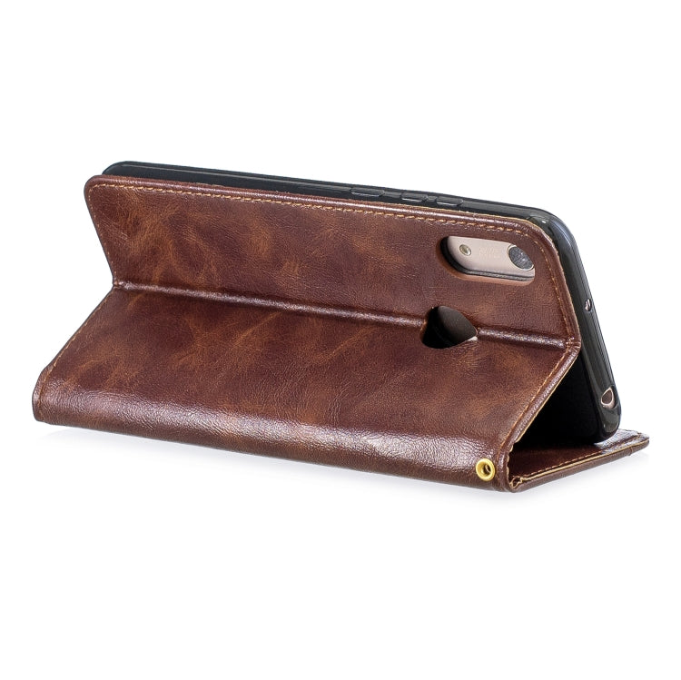 For Huawei Y6 2019 Copper Buckle Nappa Texture Horizontal Flip Leather Case , with Holder & Card Slots & Wallet