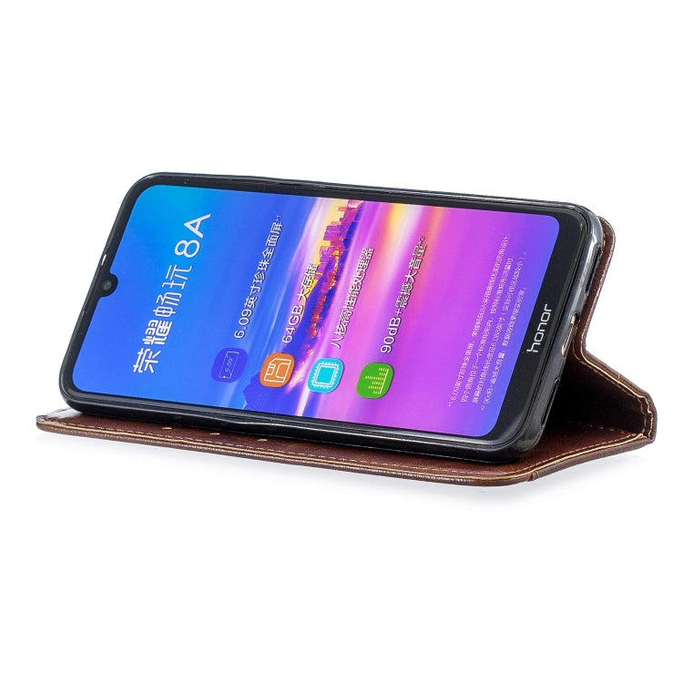 For Huawei Y6 2019 Copper Buckle Nappa Texture Horizontal Flip Leather Case , with Holder & Card Slots & Wallet
