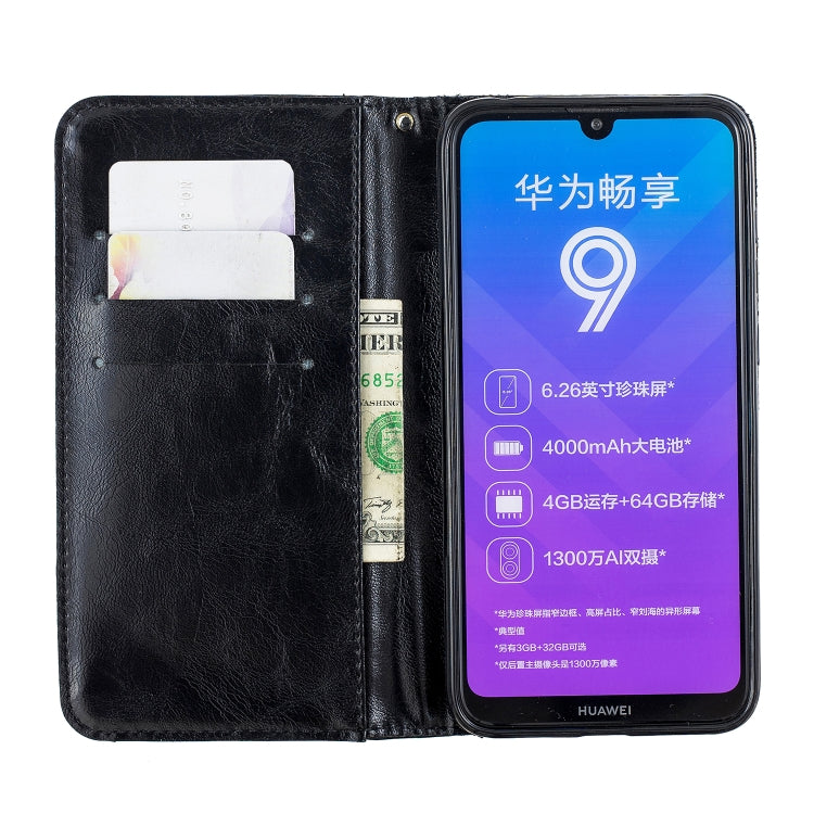 For Huawei Y7 2019 Copper Buckle Nappa Texture Horizontal Flip Leather Case , with Holder & Card Slots & Wallet